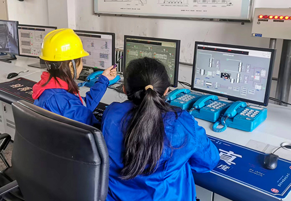 二期循環水崗位師傅正在向青年職工吳琳講解DCS上的廠控指標問題.jpg